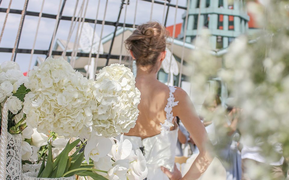 bride facing behind onboard royal albatross