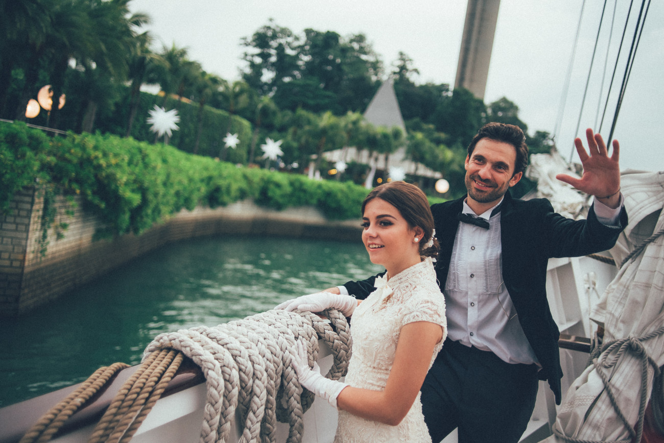 happy groom and bride onboard royal albatross