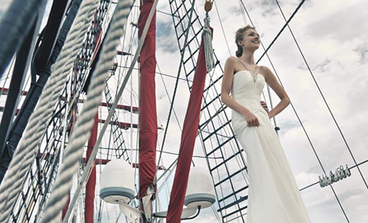 bride smiling on ship royal albatross