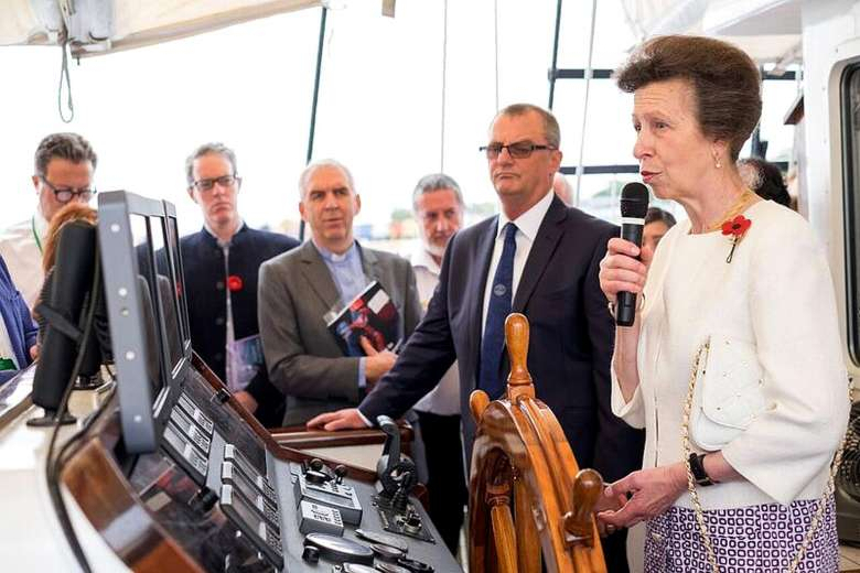 princess anne on board royal albatross giving a talk