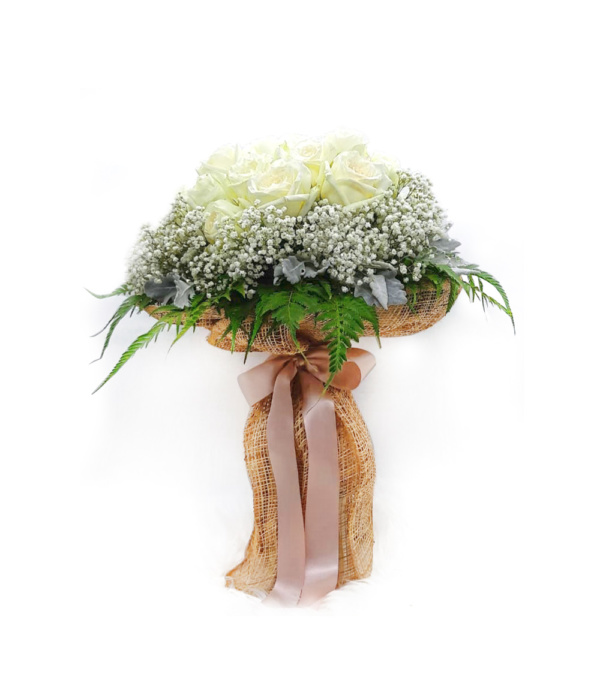 White Roses with Fern Bouquet